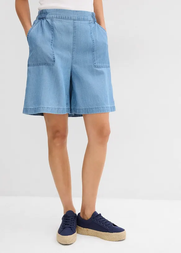 Jeans-Shorts mit kühlendem Leinenanteil in blau von vorne - bonprix Jeans-Shorts mit kühlendem Leinenanteil in blau von vorne - bonprix