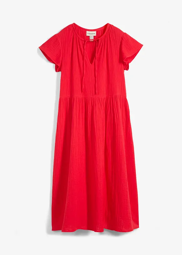 Musselin-Midikleid aus reiner Baumwolle in rot von vorne - bonprix