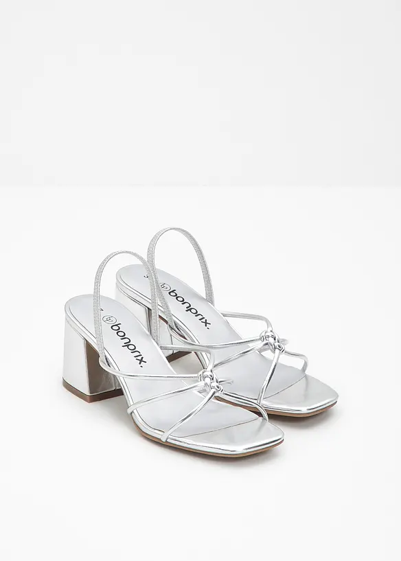 Riemchensandaletten mit Blockabsatz in silber - bonprix Riemchensandaletten mit Blockabsatz in silber - bonprix