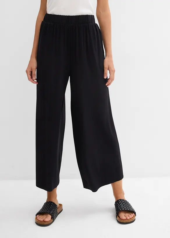 Jersey-Culotte aus fließender Viskose in schwarz von vorne - bonprix