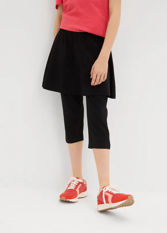 Capri-Leggings mit integriertem Rock in schwarz von vorne - bonprix