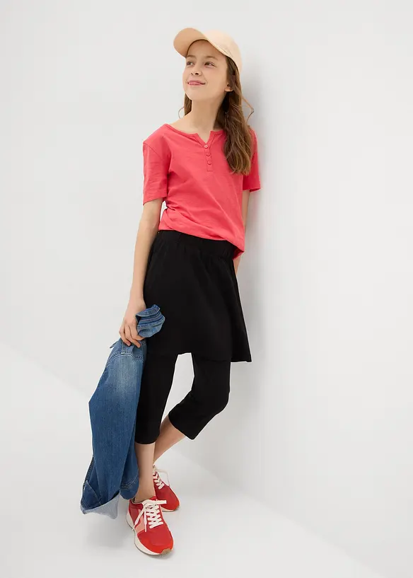 Capri-Leggings mit integriertem Rock in schwarz im Look von vorne (Totalaufnahme) - bonprix