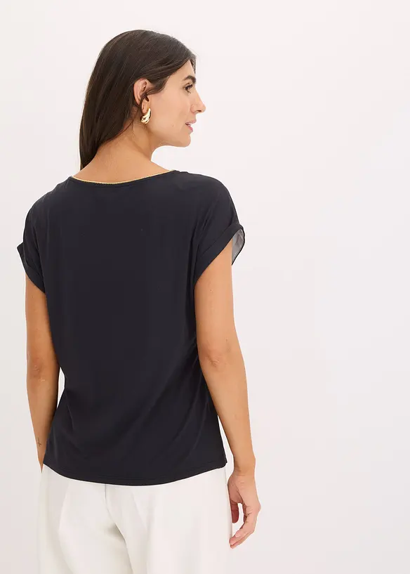 Shirt mit Webeinsatz in schwarz von hinten (im Anschnitt) - bonprix