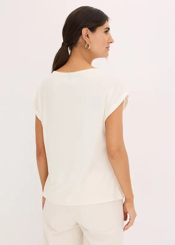 Shirt mit Webeinsatz in weiß von hinten (im Anschnitt) - bonprix