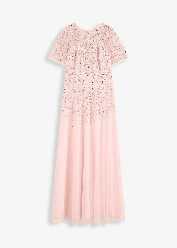 Maxikleid aus zartem Tüll mit Paillettenstickerei in rosa von vorne - bonprix