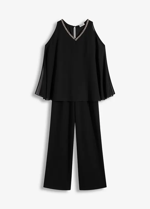Overall mit Überwurf und Strasssteinverzierung in schwarz von vorne - bonprix