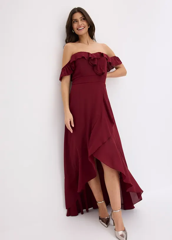 Carmen-Kleid mit Volants in rot von vorne (Totalaufnahme) - bonprix Carmen-Kleid mit Volants in rot von vorne (Totalaufnahme) - bonprix