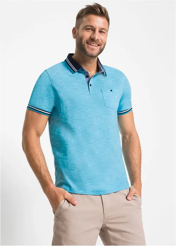 Poloshirt aus reiner Bio-Baumwolle in blau von vorne (im Anschnitt) - bonprix