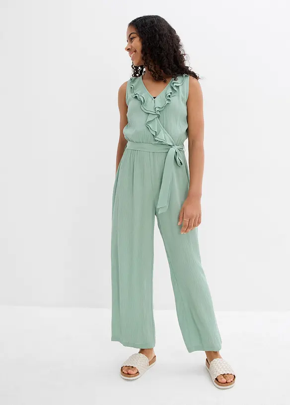 Jumpsuit aus fließender Viskose in grün von vorne (Totalaufnahme) - bonprix