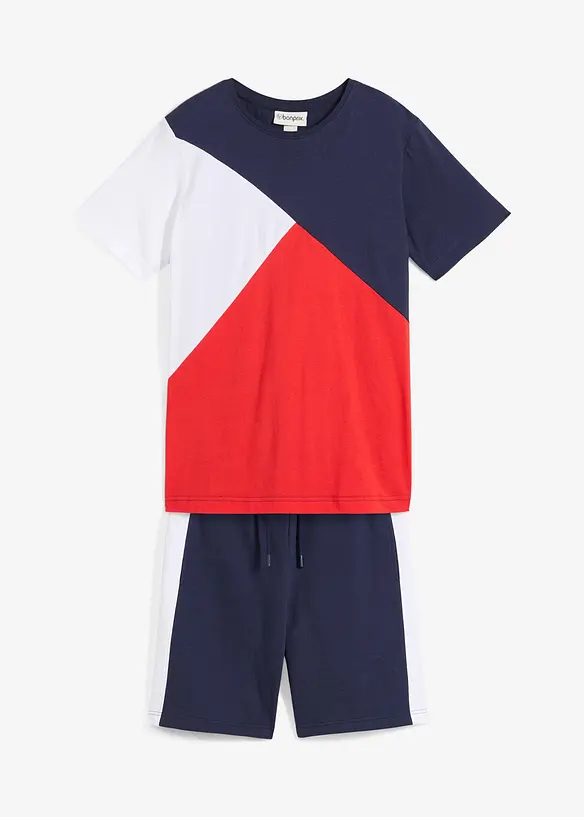 T-Shirt und Sweat-Bermuda (2-tlg.Set) in blau von vorne - bonprix