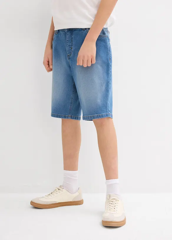 Stretch-Jeans-Bermuda mit verstellbarem Bund, Regular Fit (2er Pack) in blau von vorne - bonprix