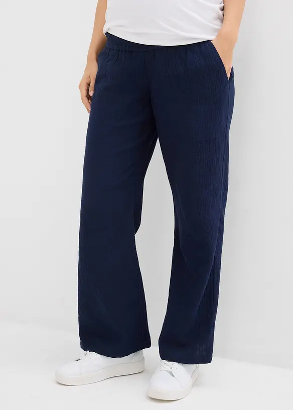Umstandshose aus reinem Baumwoll-Musselin, Loose Fit in blau von vorne - bonprix Umstandshose aus reinem Baumwoll-Musselin, Loose Fit in blau von vorne - bonprix