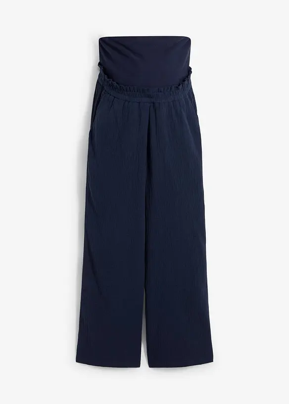 Umstandshose aus reinem Baumwoll-Musselin, Loose Fit in blau von vorne - bonprix Umstandshose aus reinem Baumwoll-Musselin, Loose Fit in blau von vorne - bonprix