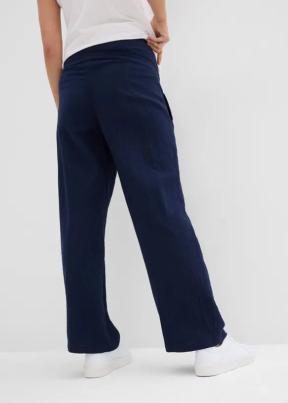 Umstandshose aus reinem Baumwoll-Musselin, Loose Fit in blau von hinten - bonprix Umstandshose aus reinem Baumwoll-Musselin, Loose Fit in blau von hinten - bonprix