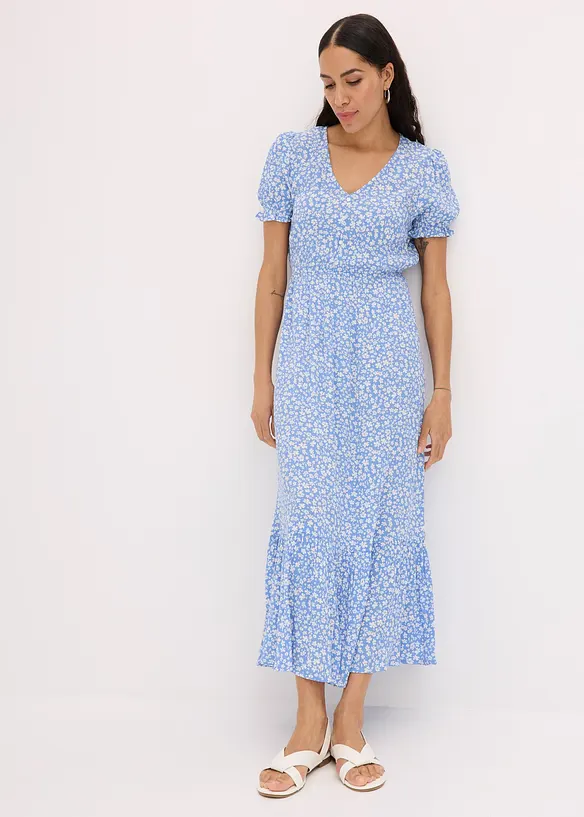 Maxikleid aus reiner Viskose in blau von vorne (Totalaufnahme) - bonprix