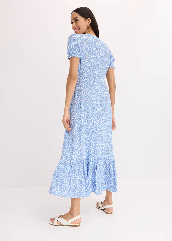 Maxikleid aus reiner Viskose in blau von hinten (Totalaufnahme) - bonprix