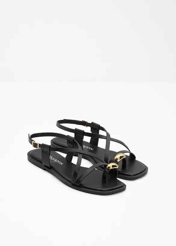 Zehenstegsandalen mit Metallic-Detail in schwarz - bonprix