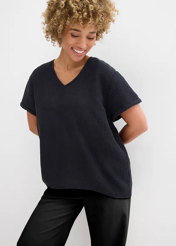 Musselin-Tunika aus reiner Baumwolle in schwarz von vorne (im Anschnitt) - bonprix Musselin-Tunika aus reiner Baumwolle in schwarz von vorne (im Anschnitt) - bonprix