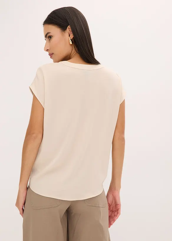 Lockere Satin-Kurzarmtunika mit überschnittenen Schultern in gold von hinten (im Anschnitt) - bonprix