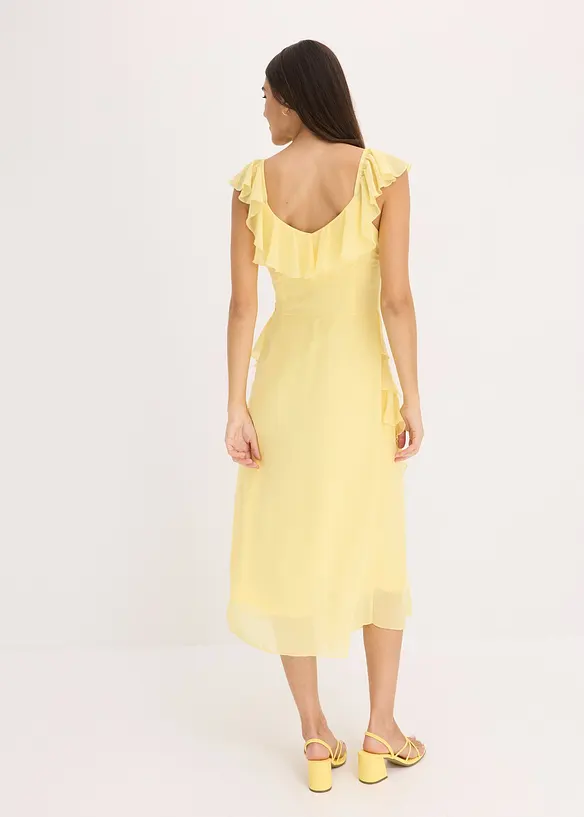 Chiffonkleid mit Trägern und Volants in gelb von hinten (Totalaufnahme) - bonprix