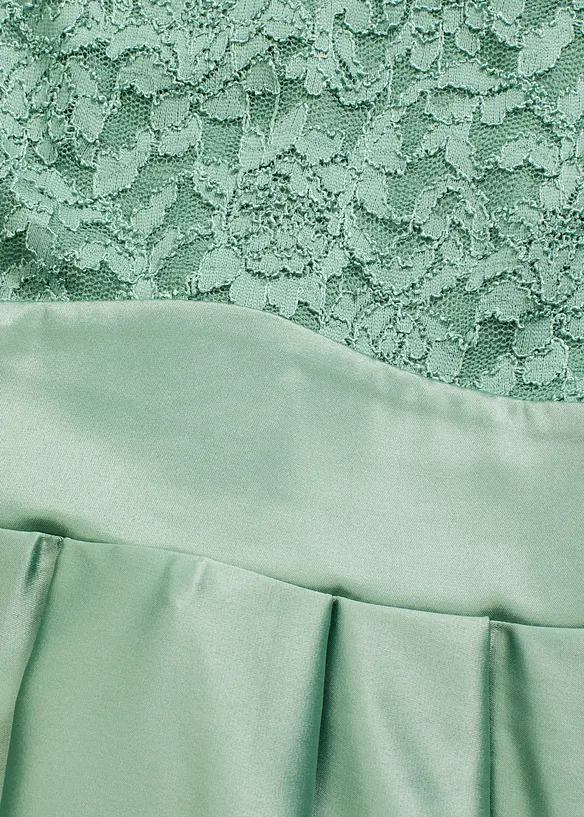 Vokuhila-Kleid aus glänzendem Satin mit Spitze in grün - bonprix