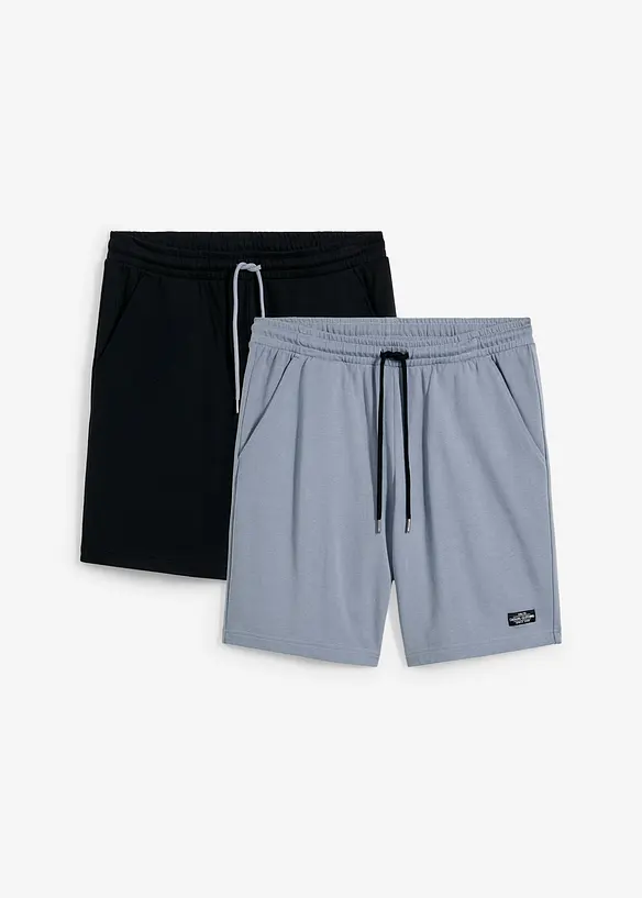 Sweat-Bermuda in Regular Fit (2er Pack) in blau von vorne - bonprix