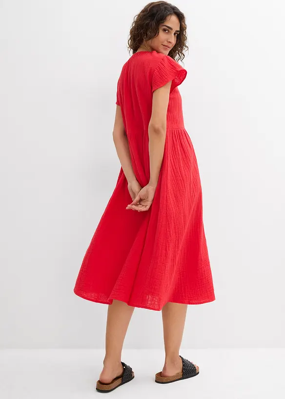Musselin-Midikleid aus reiner Baumwolle in rot von hinten (Totalaufnahme) - bonprix