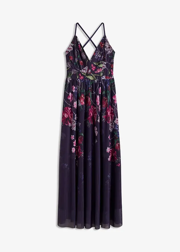 Maxikleid aus zartem Tüll mit Trägern in blau von vorne - bonprix