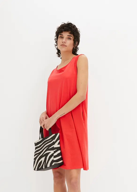 Jerseykleid mit  reiner Bio-Baumwolle in rot von vorne (Totalaufnahme) - bonprix