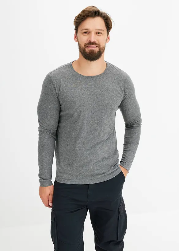 Langarmshirt in Regular Fit (3er Pack) in blau von vorne (im Anschnitt) - bonprix