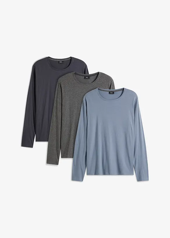 Langarmshirt in Regular Fit (3er Pack) in blau von vorne - bonprix
