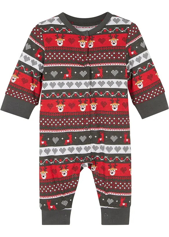 Baby Weihnachts-Strampler aus reiner Bio-Baumwolle in grau von vorne - bonprix