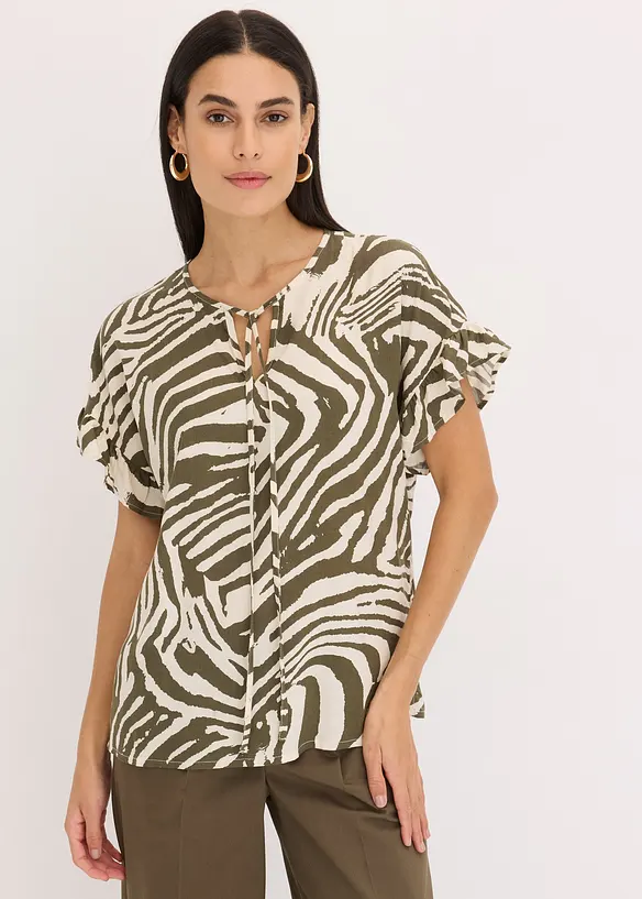 Lockere Tunika aus fließender Viskose in beige von vorne (im Anschnitt) - bonprix