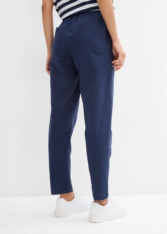 Schlupfhose aus luftigem Leinen-Baumwoll-Mix in blau von hinten - bonprix