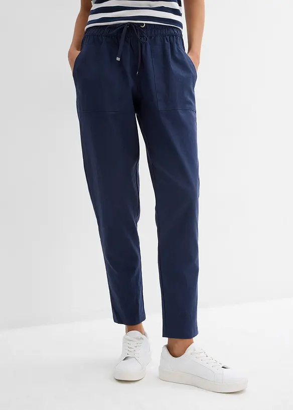 Schlupfhose aus luftigem Leinen-Baumwoll-Mix in blau von vorne - bonprix