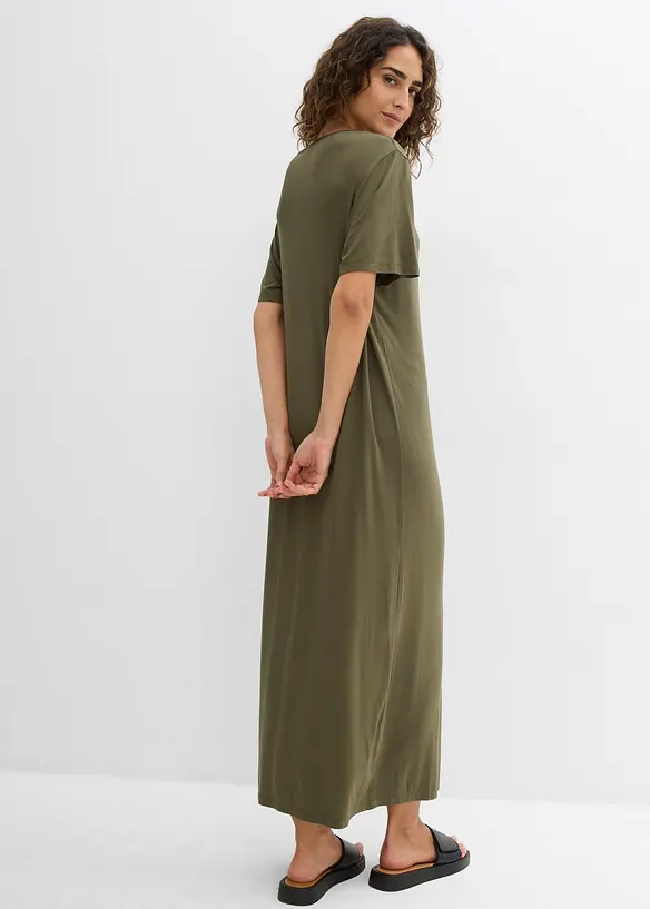 Jerseykleid aus fließendem Viskose-Mix in grün von hinten (Totalaufnahme) - bonprix