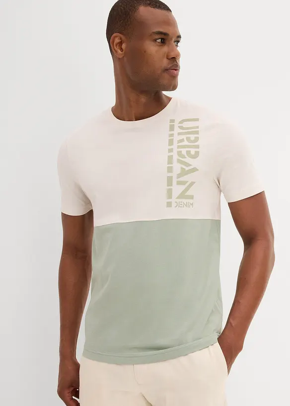 T-Shirt aus reiner Bio-Baumwolle in beige von vorne (im Anschnitt) - bonprix