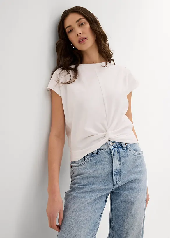 Kurzes T-Shirt aus reiner Bio-Baumwolle in weiß von vorne (im Anschnitt) - bonprix Kurzes T-Shirt aus reiner Bio-Baumwolle in weiß von vorne (im Anschnitt) - bonprix