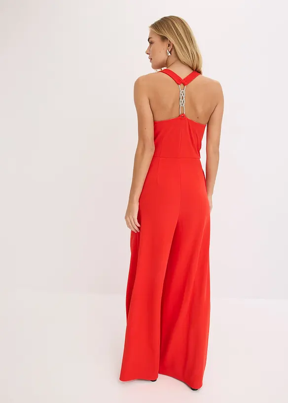 Jumpsuit mit Wasserfallausschnitt in rot von hinten (Totalaufnahme) - bonprix Jumpsuit mit Wasserfallausschnitt in rot von hinten (Totalaufnahme) - bonprix
