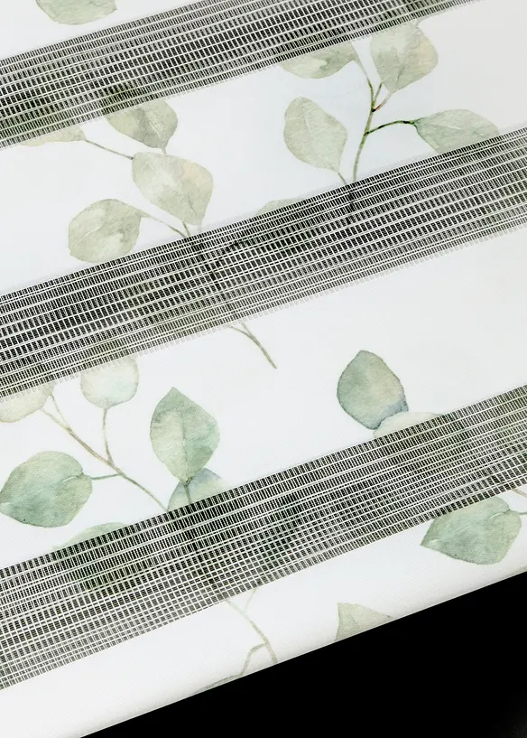Doppelrollo mit Blätter Druck in grün Detailaufnahme vom Material - bonprix