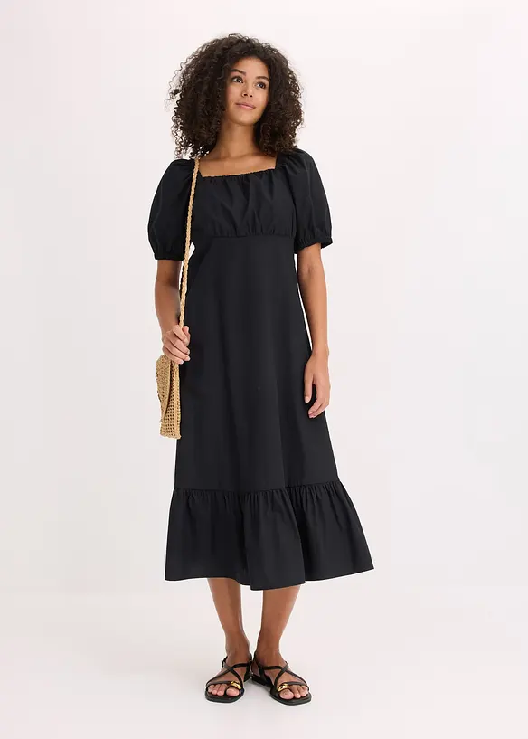 Midikleid aus reiner Bio-Baumwolle in schwarz von vorne (Totalaufnahme) - bonprix