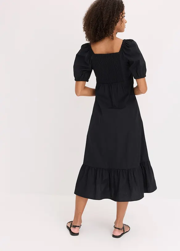 Midikleid aus reiner Bio-Baumwolle in schwarz von hinten (Totalaufnahme) - bonprix