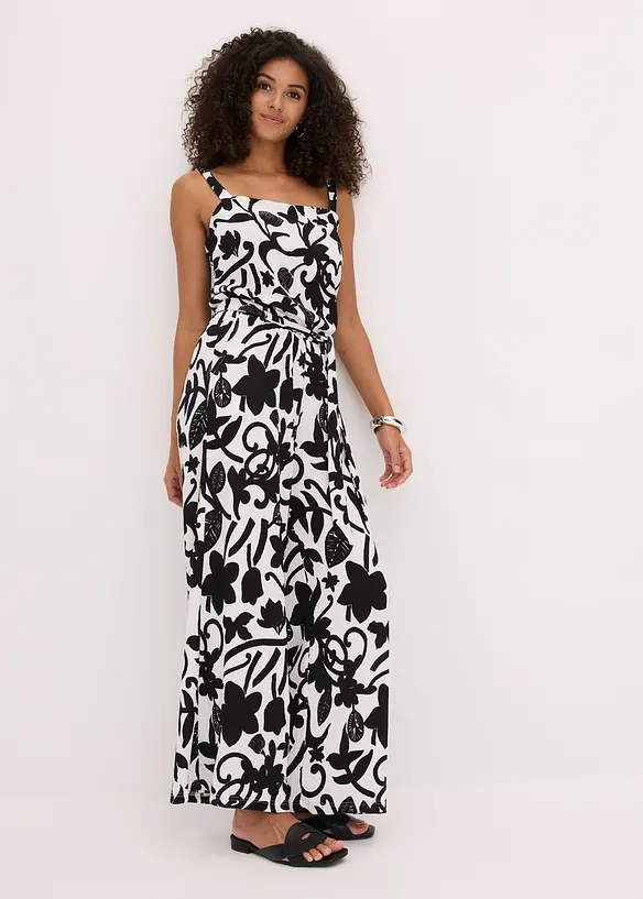 bedruckter Jumpsuit aus strukturiertem Jersey in weiß von vorne (Totalaufnahme) - bonprix bedruckter Jumpsuit aus strukturiertem Jersey in weiß von vorne (Totalaufnahme) - bonprix