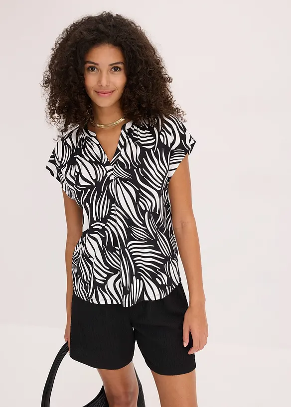 Henleyshirt aus softem Viskose-Mix in schwarz von vorne (im Anschnitt) - bonprix Henleyshirt aus softem Viskose-Mix in schwarz von vorne (im Anschnitt) - bonprix