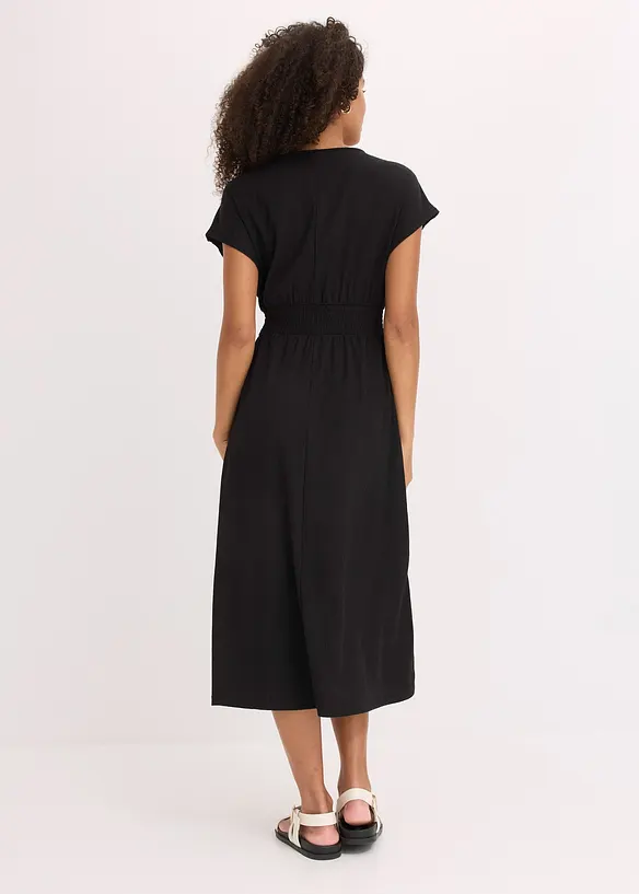Jerseykleid aus luftigem Crêpe in schwarz von hinten (Totalaufnahme) - bonprix