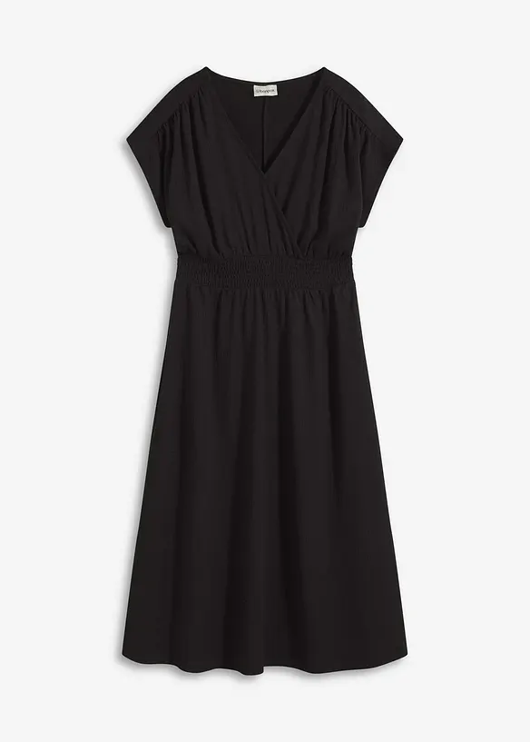 Jerseykleid aus luftigem Crêpe in schwarz von vorne - bonprix