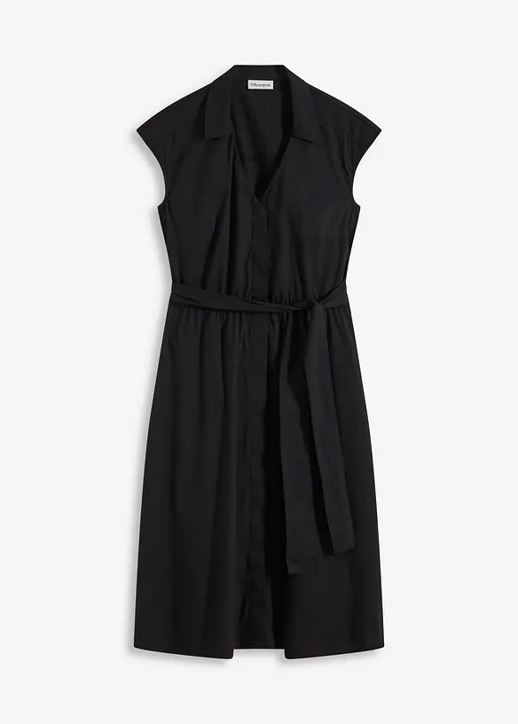 Blusenkleid mit Bindegürtel in schwarz von vorne - bonprix Blusenkleid mit Bindegürtel in schwarz von vorne - bonprix