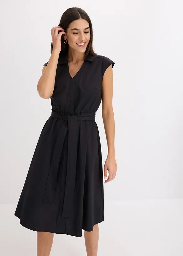 Blusenkleid mit Bindegürtel in schwarz von vorne (Totalaufnahme) - bonprix Blusenkleid mit Bindegürtel in schwarz von vorne (Totalaufnahme) - bonprix