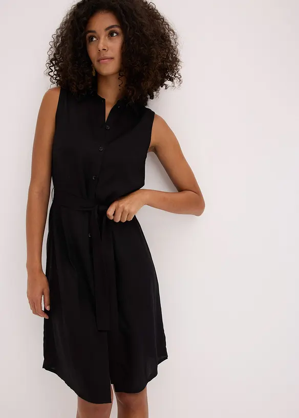Hemdblusenkleid aus Viskose in schwarz von vorne (Totalaufnahme) - bonprix