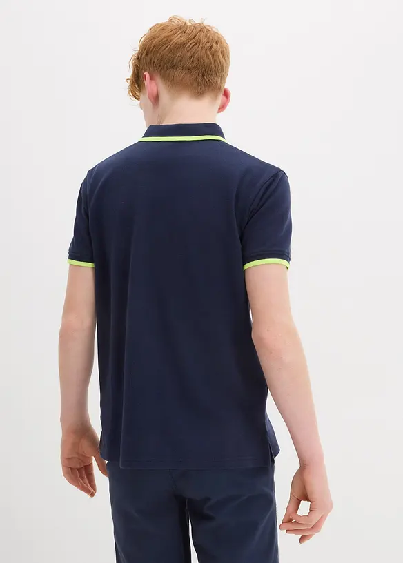 Pique-Poloshirt aus reiner Baumwolle in blau von hinten (im Anschnitt) - bonprix
